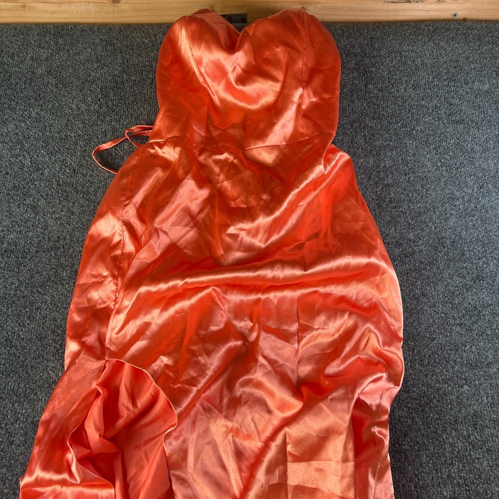 Hebeos Cocktail Wedding Prom Dress Womens 8‎ Coral Satin Criss Cross Back Party - Picture 2 of 10